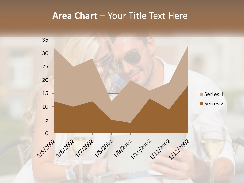 A Man And Woman Sitting At A Table With A Tablet PowerPoint Template
