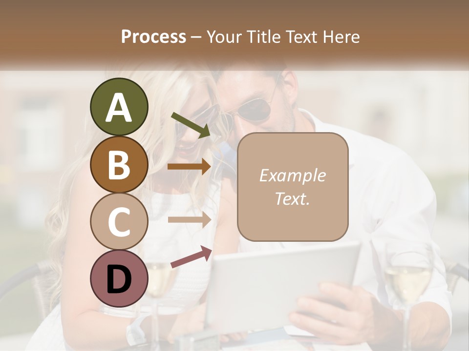 A Man And Woman Sitting At A Table With A Tablet PowerPoint Template