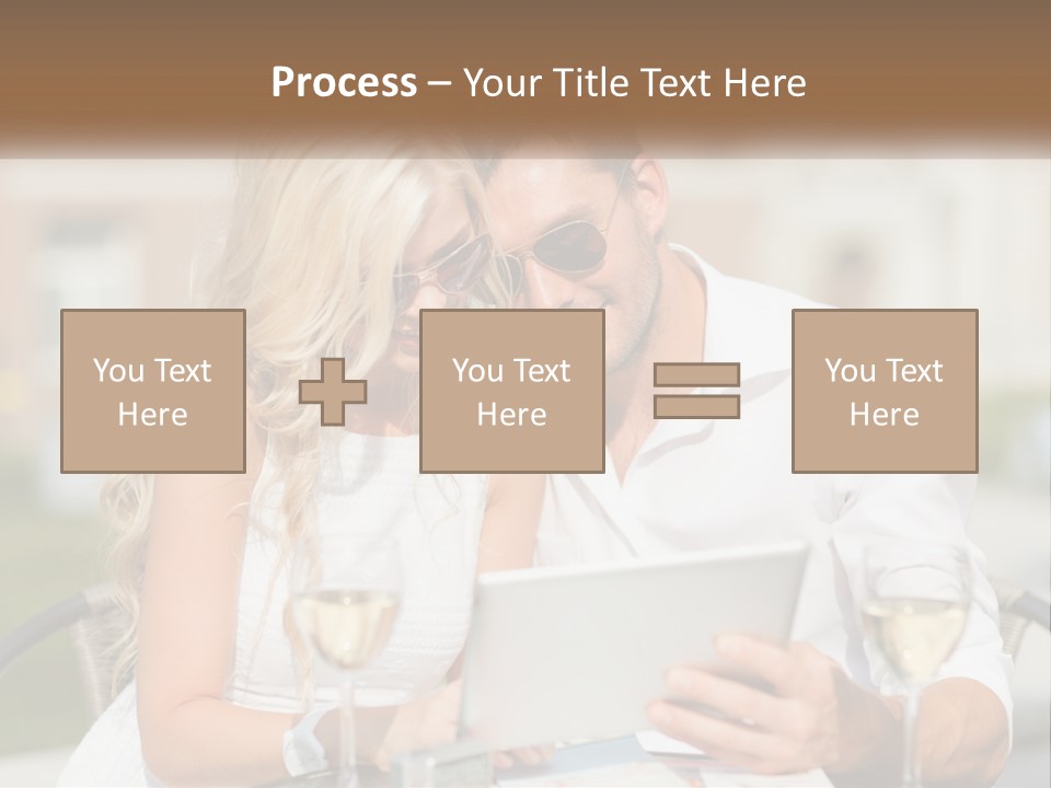 A Man And Woman Sitting At A Table With A Tablet PowerPoint Template