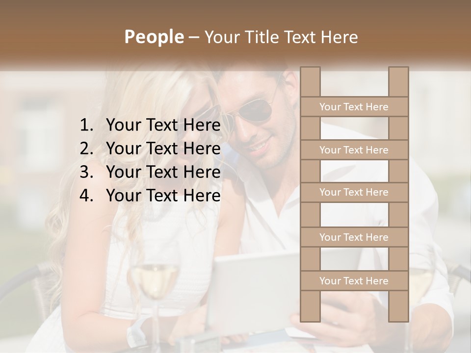 A Man And Woman Sitting At A Table With A Tablet PowerPoint Template