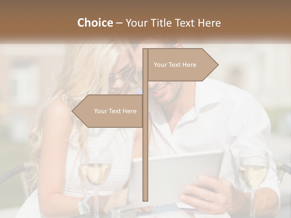 A Man And Woman Sitting At A Table With A Tablet PowerPoint Template