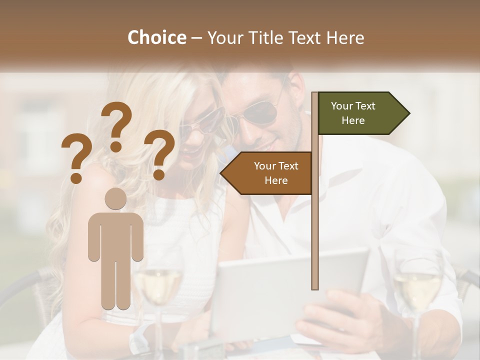 A Man And Woman Sitting At A Table With A Tablet PowerPoint Template