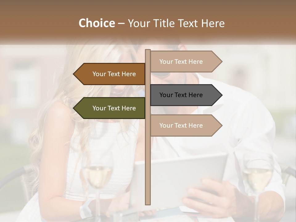 A Man And Woman Sitting At A Table With A Tablet PowerPoint Template