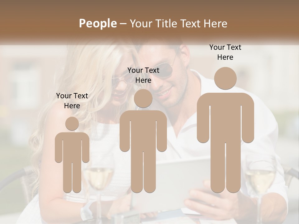 A Man And Woman Sitting At A Table With A Tablet PowerPoint Template