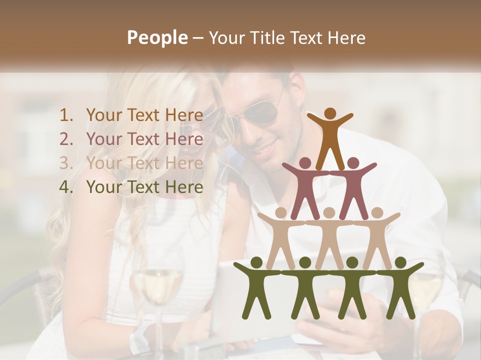 A Man And Woman Sitting At A Table With A Tablet PowerPoint Template