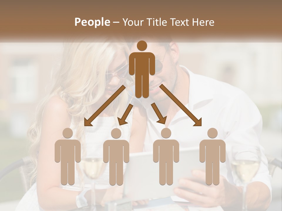 A Man And Woman Sitting At A Table With A Tablet PowerPoint Template