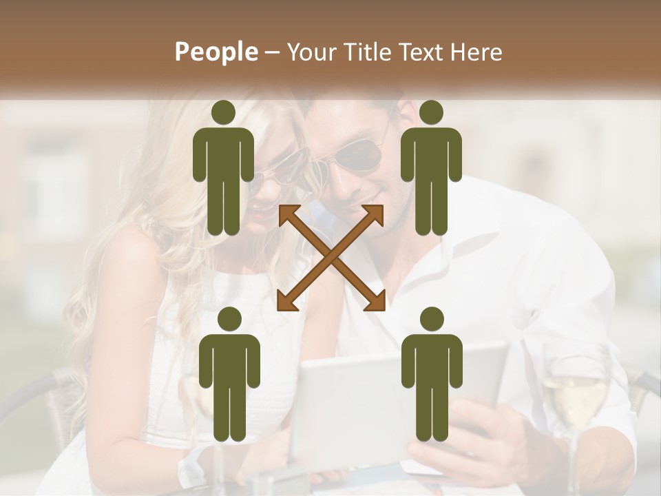 A Man And Woman Sitting At A Table With A Tablet PowerPoint Template