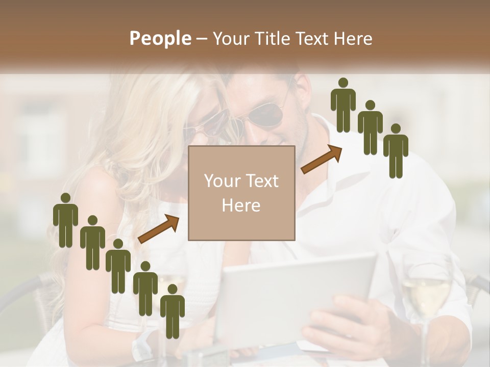 A Man And Woman Sitting At A Table With A Tablet PowerPoint Template