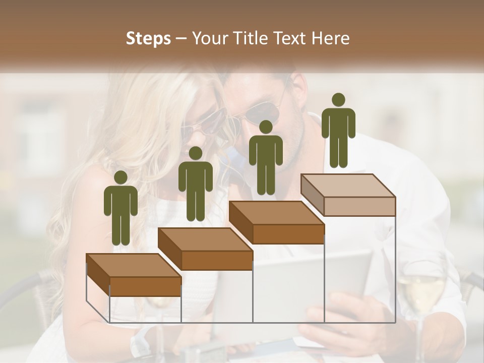 A Man And Woman Sitting At A Table With A Tablet PowerPoint Template