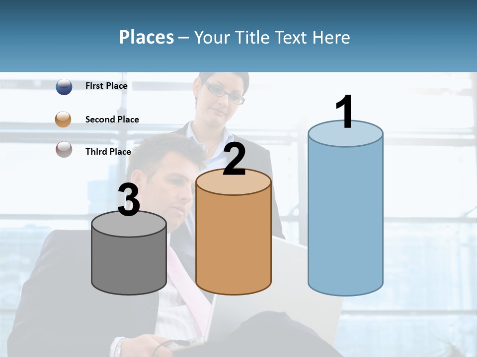 A Man And A Woman Are Looking At A Laptop PowerPoint Template
