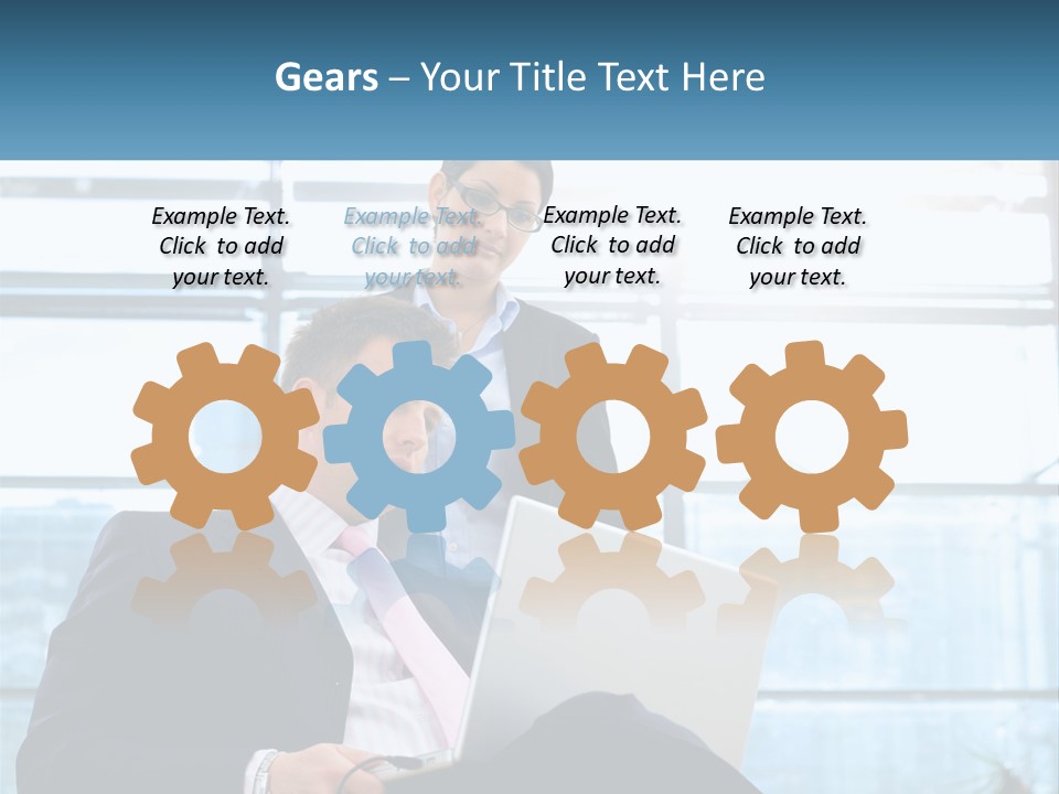 A Man And A Woman Are Looking At A Laptop PowerPoint Template