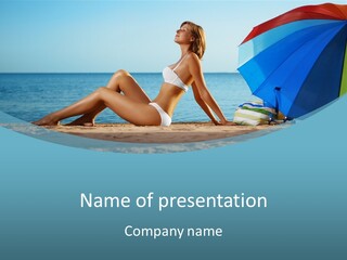 A Woman Laying On The Beach With An Umbrella PowerPoint Template