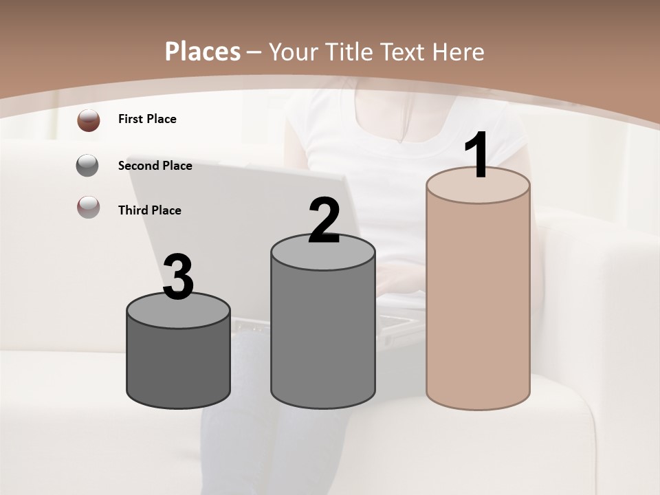 A Woman Sitting On A Couch Using A Laptop Computer PowerPoint Template