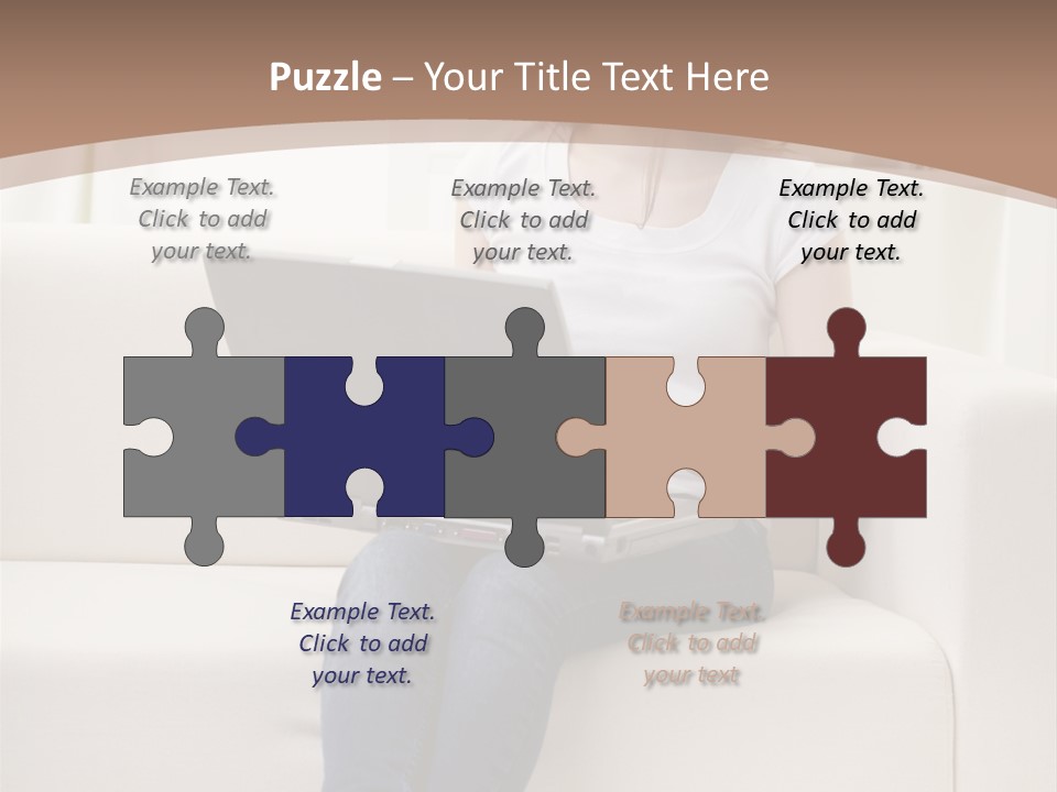 A Woman Sitting On A Couch Using A Laptop Computer PowerPoint Template