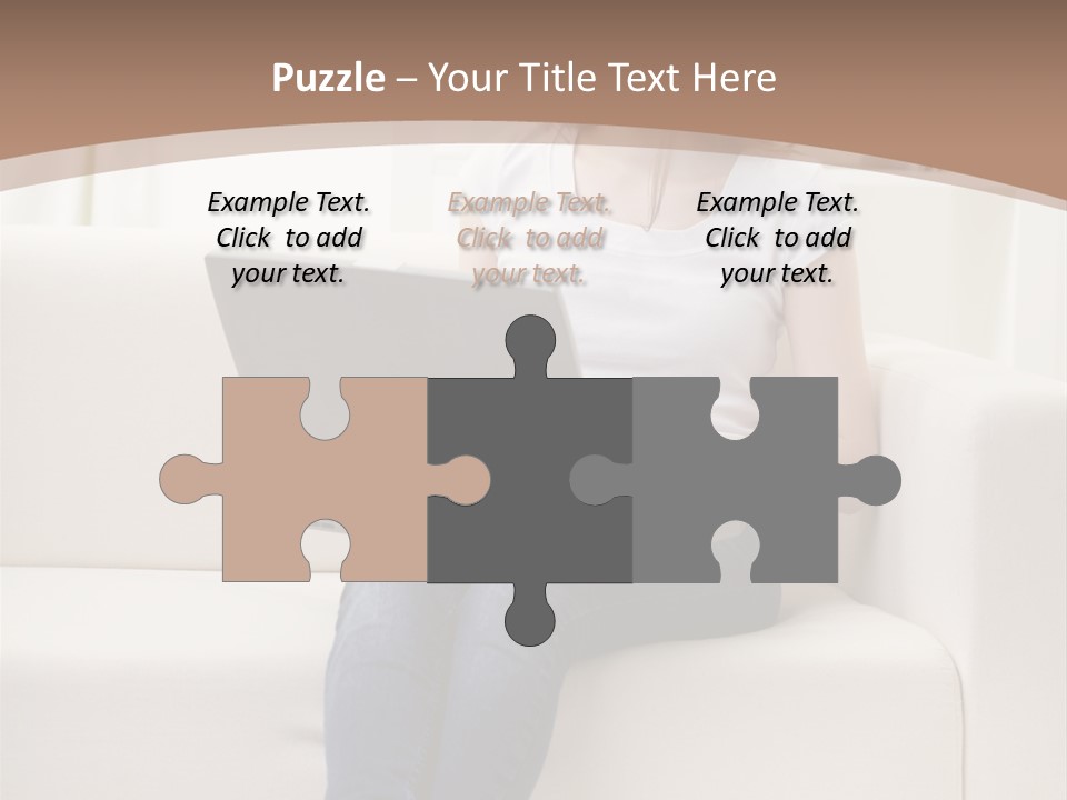 A Woman Sitting On A Couch Using A Laptop Computer PowerPoint Template