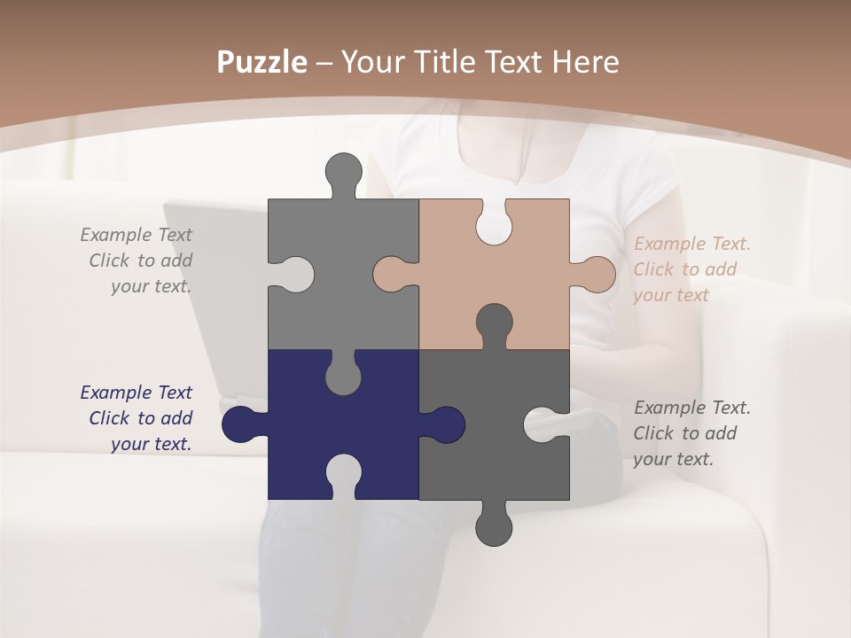 A Woman Sitting On A Couch Using A Laptop Computer PowerPoint Template