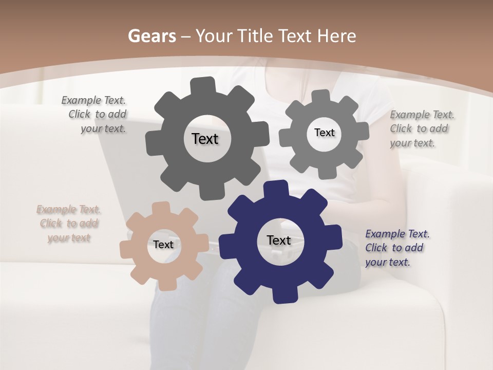 A Woman Sitting On A Couch Using A Laptop Computer PowerPoint Template