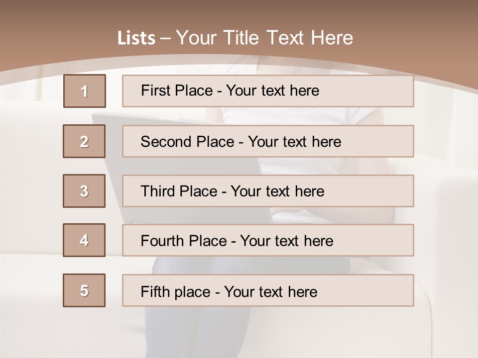 A Woman Sitting On A Couch Using A Laptop Computer PowerPoint Template