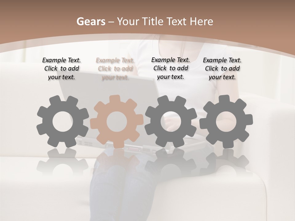 A Woman Sitting On A Couch Using A Laptop Computer PowerPoint Template