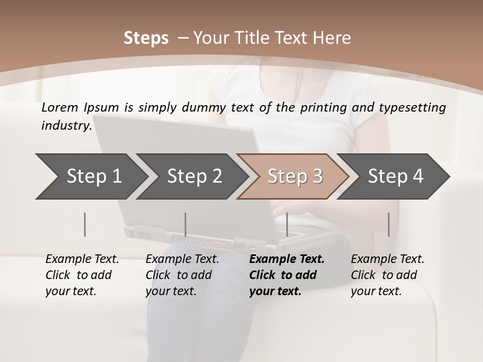 A Woman Sitting On A Couch Using A Laptop Computer PowerPoint Template