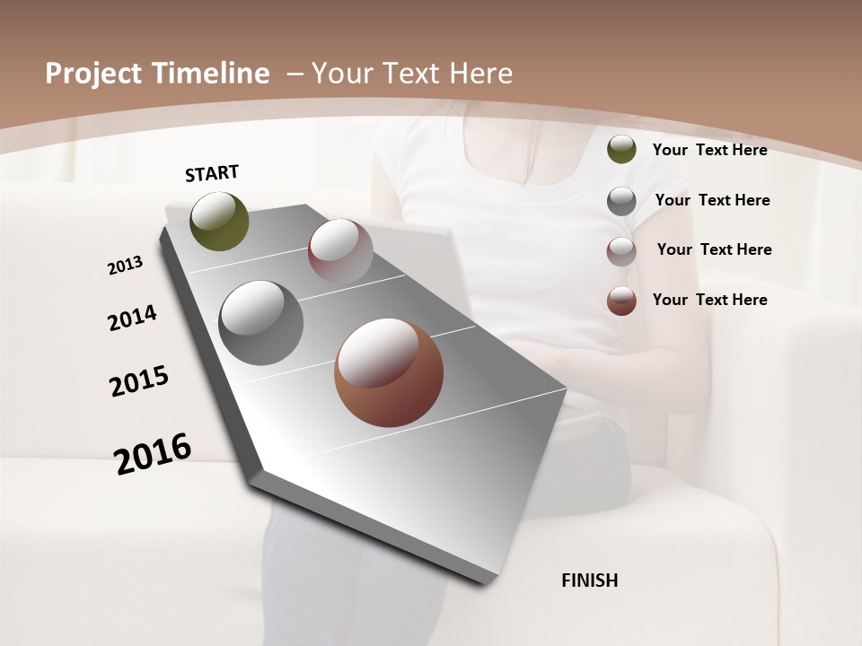 A Woman Sitting On A Couch Using A Laptop Computer PowerPoint Template