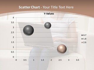 A Woman Sitting On A Couch Using A Laptop Computer PowerPoint Template