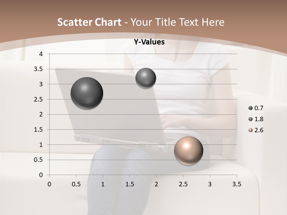 A Woman Sitting On A Couch Using A Laptop Computer PowerPoint Template