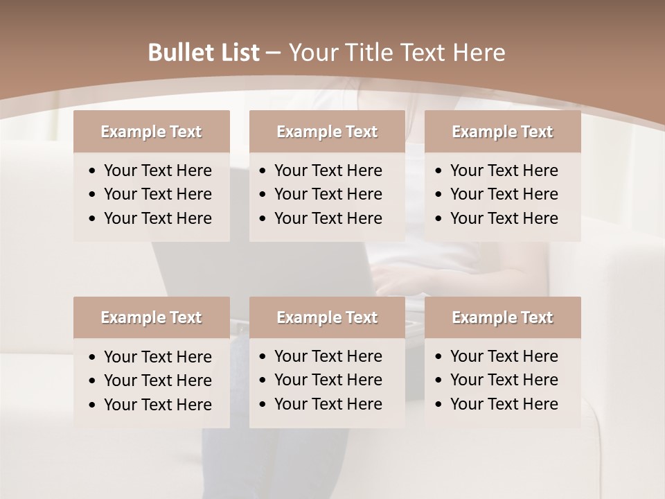 A Woman Sitting On A Couch Using A Laptop Computer PowerPoint Template