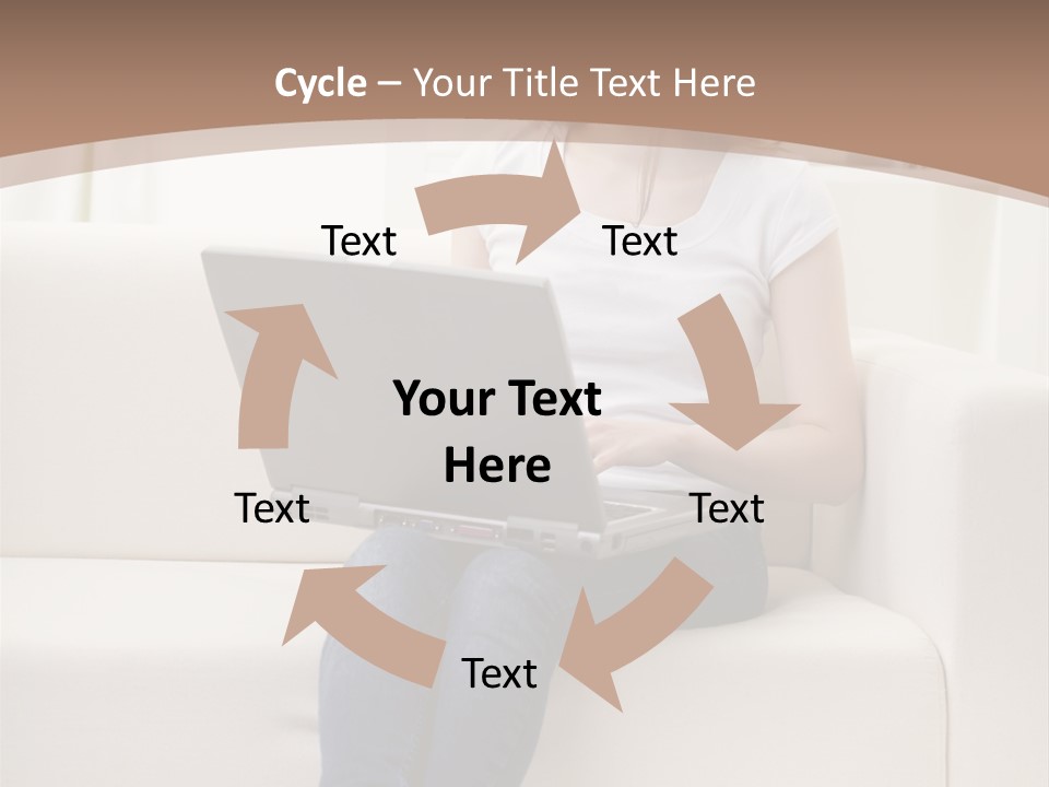 A Woman Sitting On A Couch Using A Laptop Computer PowerPoint Template