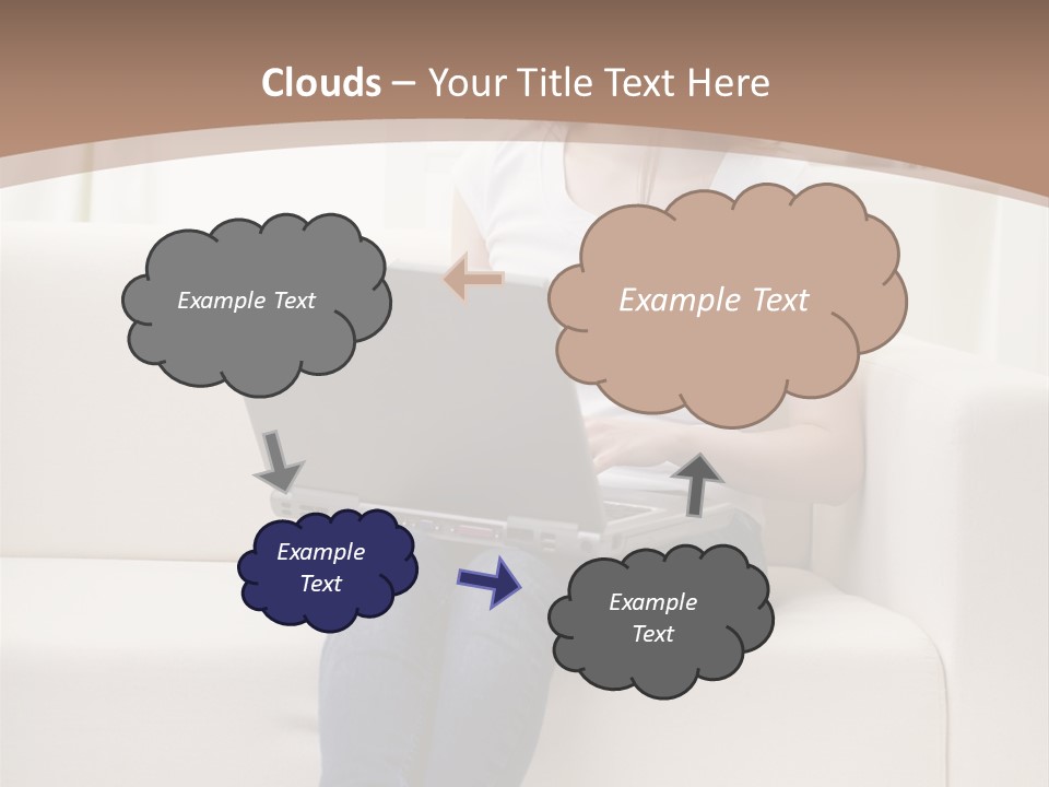 A Woman Sitting On A Couch Using A Laptop Computer PowerPoint Template