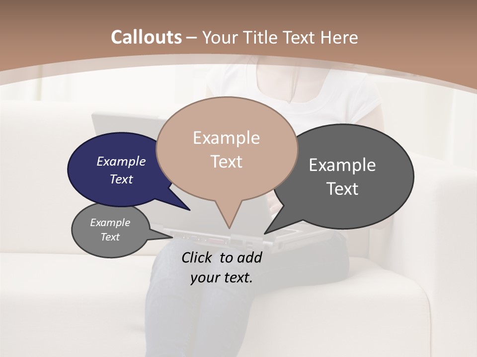 A Woman Sitting On A Couch Using A Laptop Computer PowerPoint Template