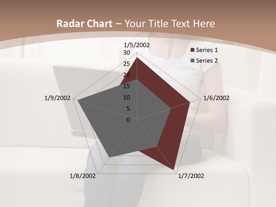 A Woman Sitting On A Couch Using A Laptop Computer PowerPoint Template