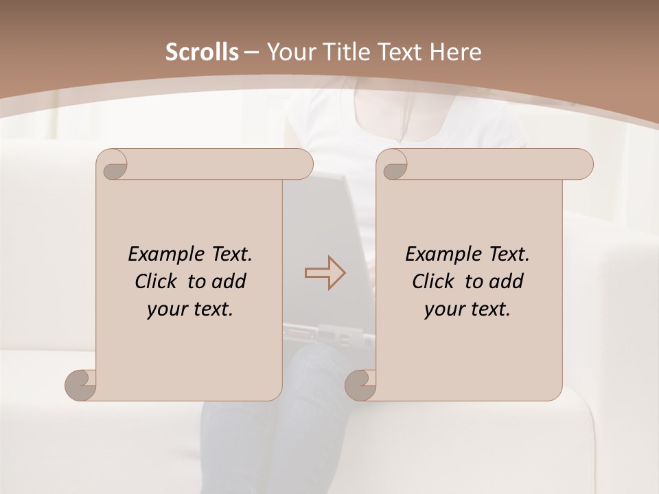 A Woman Sitting On A Couch Using A Laptop Computer PowerPoint Template