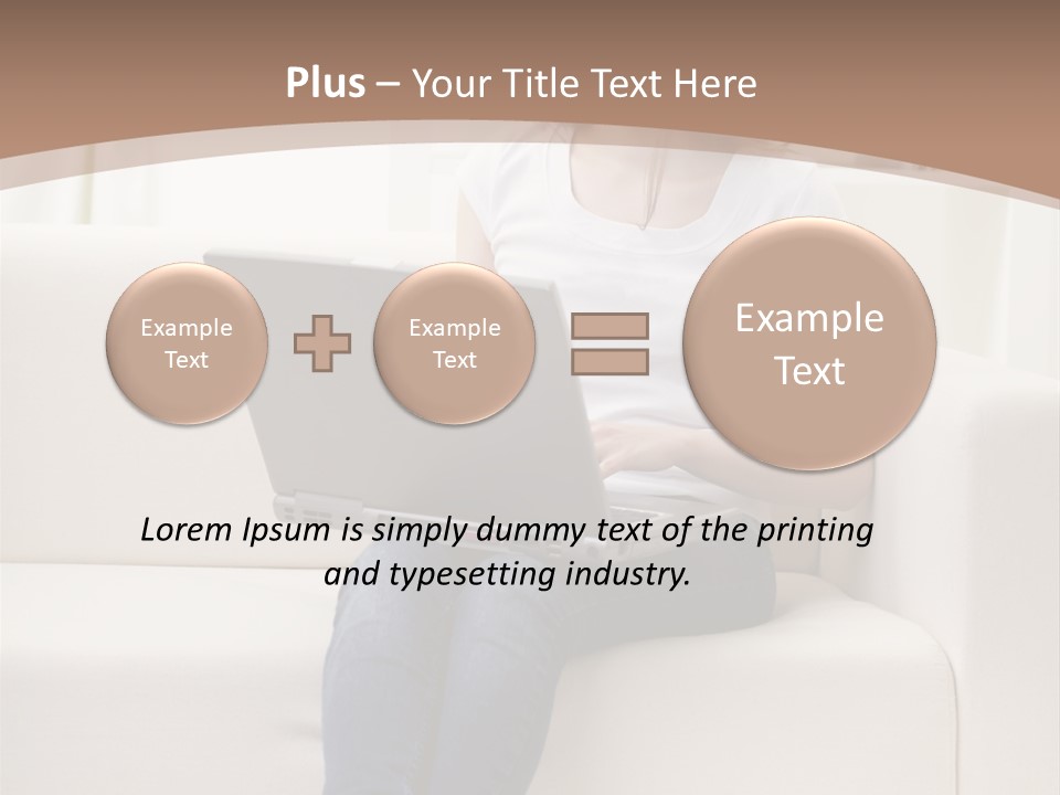 A Woman Sitting On A Couch Using A Laptop Computer PowerPoint Template