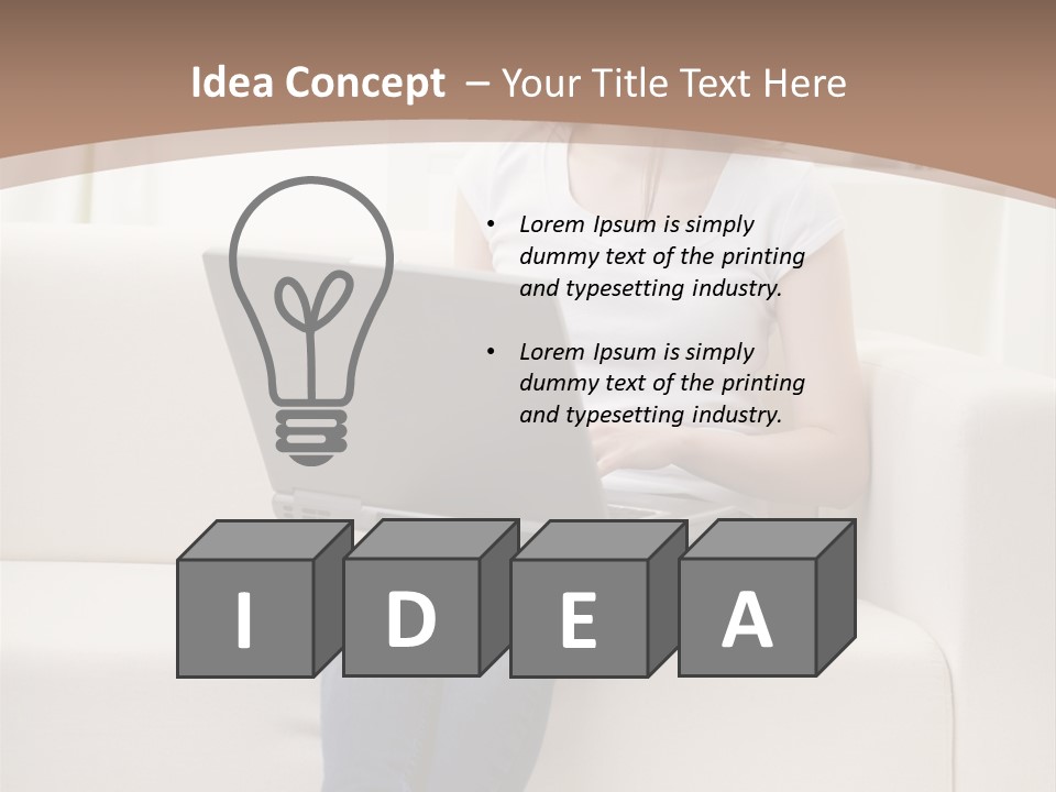 A Woman Sitting On A Couch Using A Laptop Computer PowerPoint Template