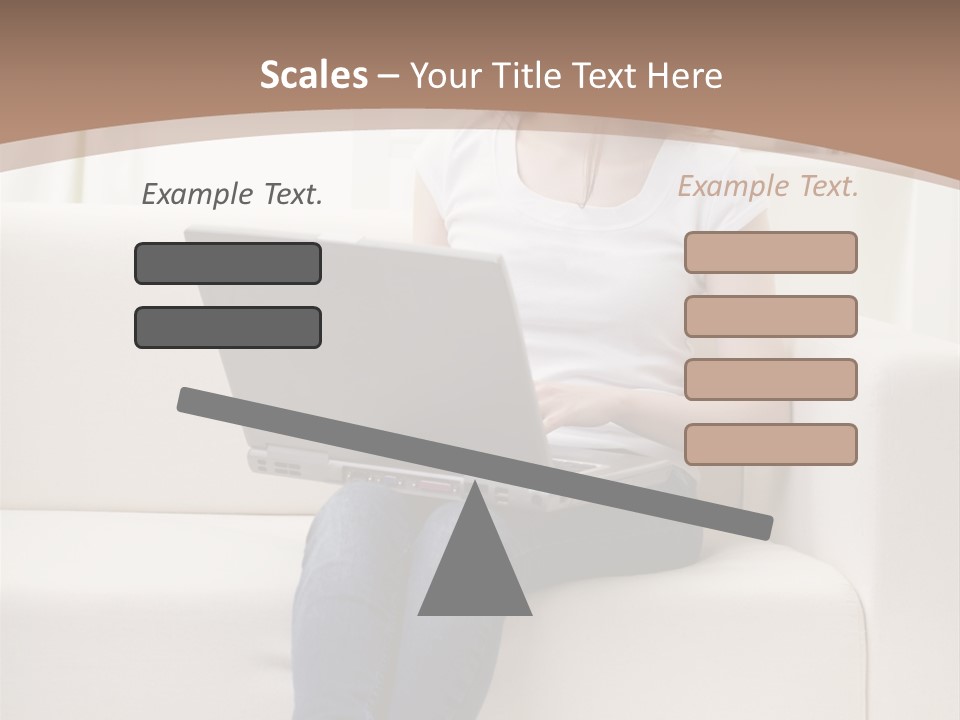 A Woman Sitting On A Couch Using A Laptop Computer PowerPoint Template