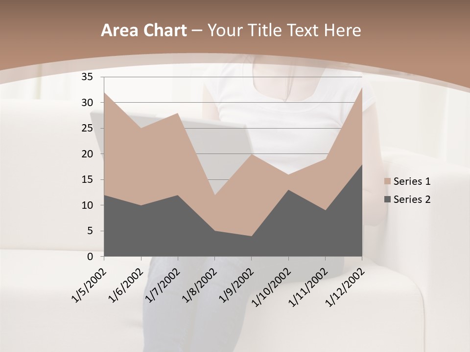 A Woman Sitting On A Couch Using A Laptop Computer PowerPoint Template