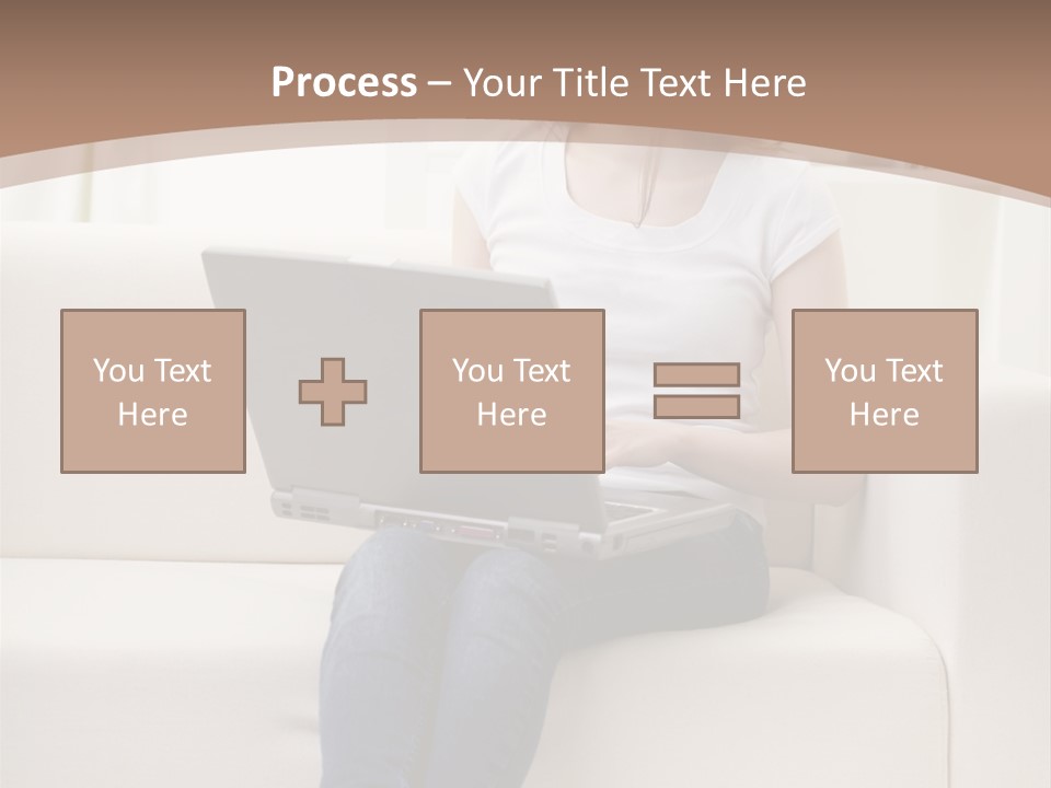 A Woman Sitting On A Couch Using A Laptop Computer PowerPoint Template