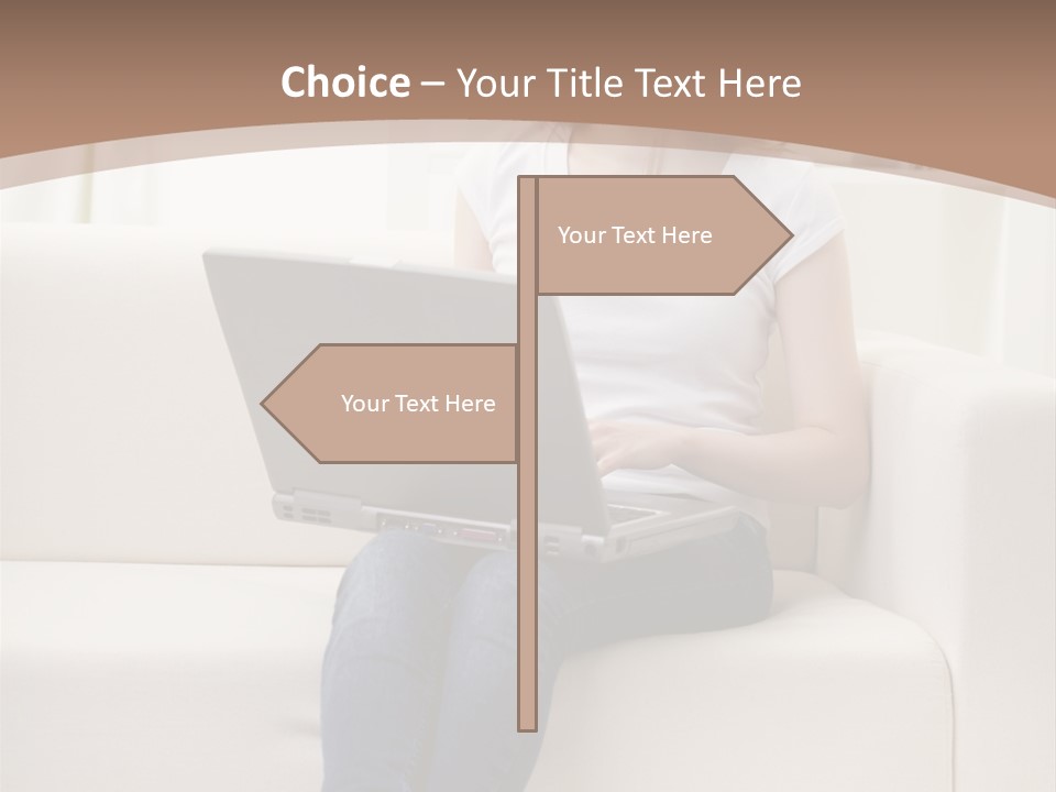 A Woman Sitting On A Couch Using A Laptop Computer PowerPoint Template