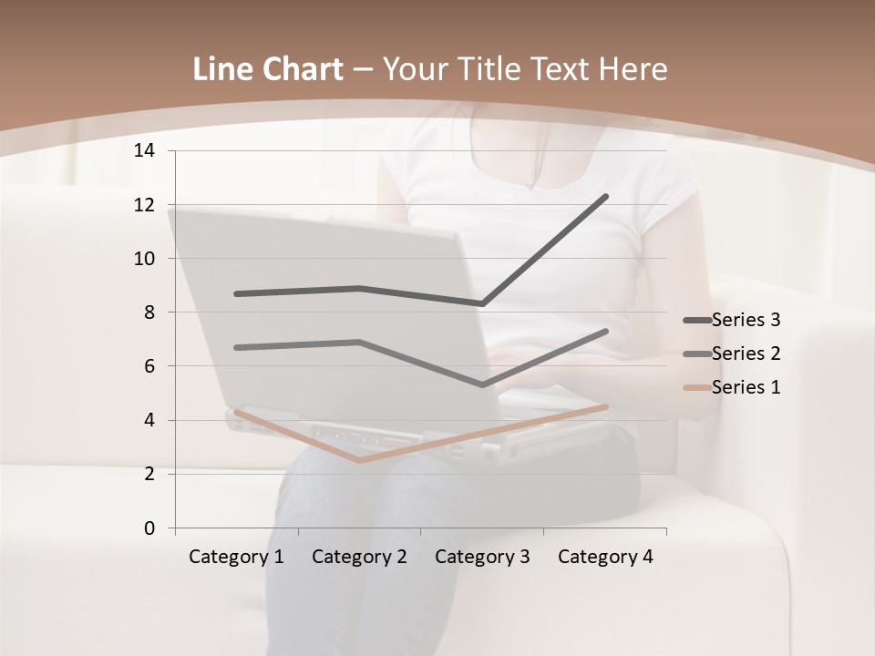 A Woman Sitting On A Couch Using A Laptop Computer PowerPoint Template