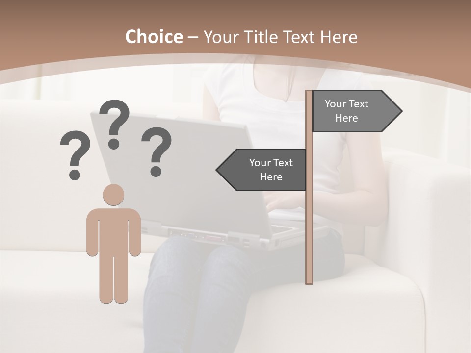 A Woman Sitting On A Couch Using A Laptop Computer PowerPoint Template