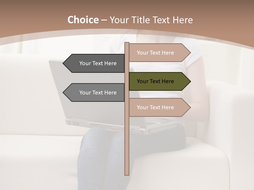 A Woman Sitting On A Couch Using A Laptop Computer PowerPoint Template