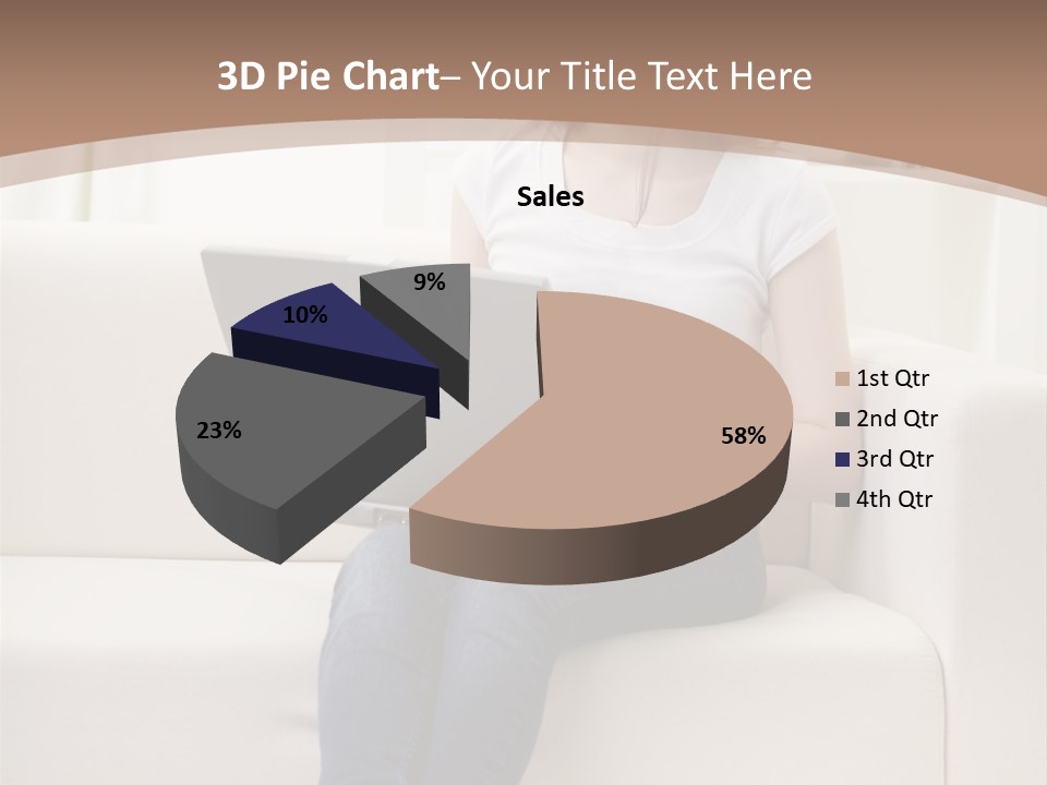 A Woman Sitting On A Couch Using A Laptop Computer PowerPoint Template