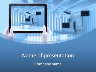 A Person Holding A Tablet With A Hospital Room In The Background PowerPoint Template