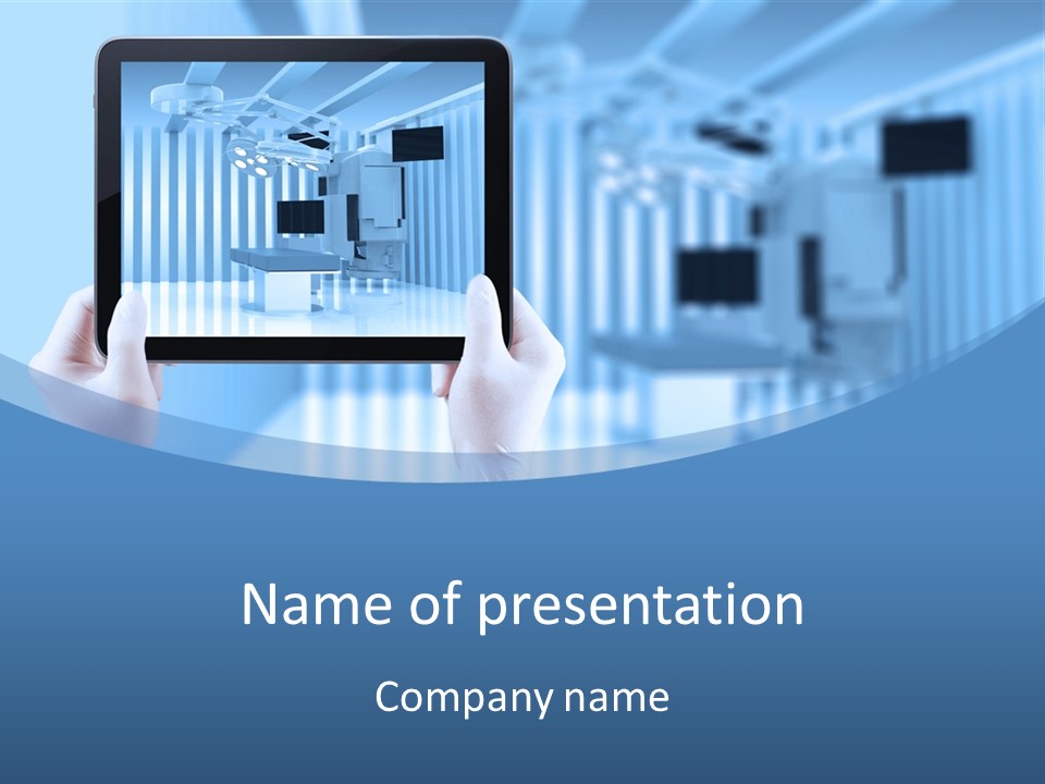 A Person Holding A Tablet With A Hospital Room In The Background PowerPoint Template