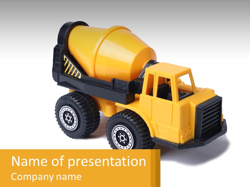 A Yellow Toy Truck With A Yellow Sign In Front Of It PowerPoint Template