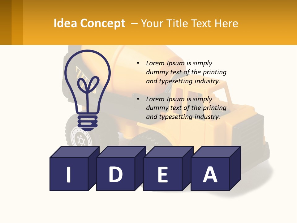 A Yellow Toy Truck With A Yellow Sign In Front Of It PowerPoint Template