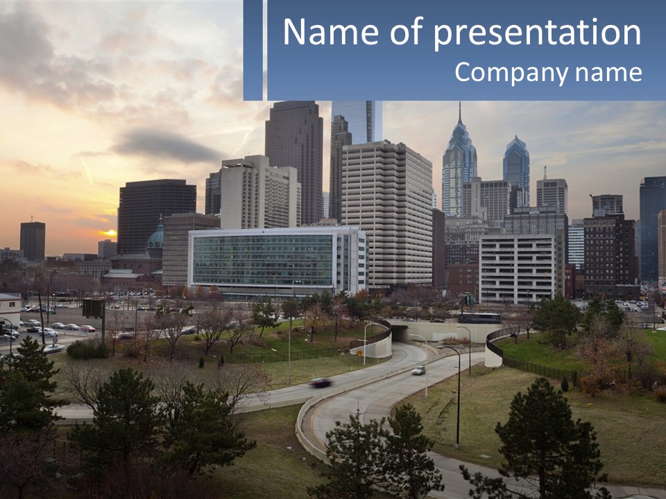 A Picture Of A City With A Sky Line In The Background PowerPoint Template