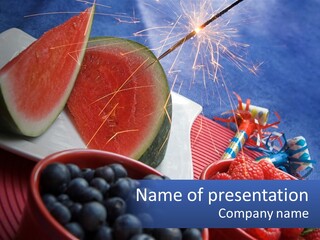 A Plate Of Watermelon And Berries With A Sparkler PowerPoint Template