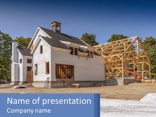 A House Under Construction With A Blue Sky In The Background PowerPoint Template